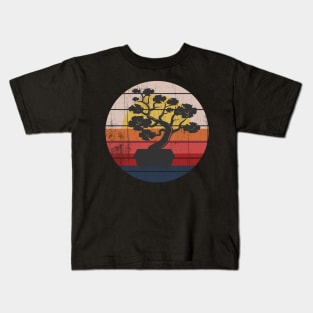 Bonsai Tree Design Japanese Bonsai Tree Sun Retro Kids T-Shirt